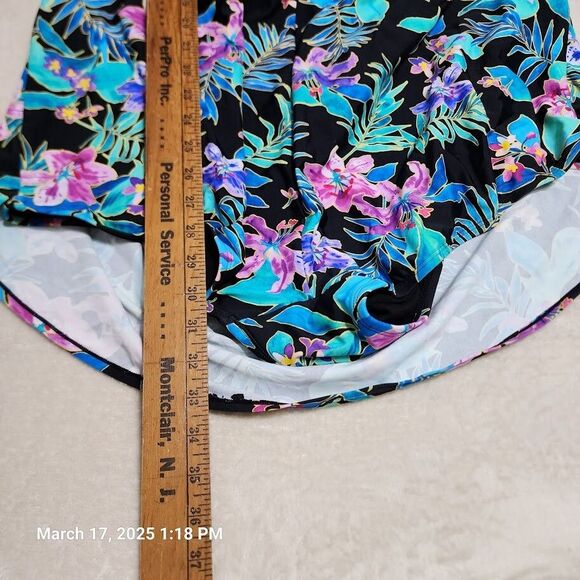 Swimsuits For All One Piece Swim Dress Sz 34 Black Floral Shelf Bra Swim Skirt - Picture 12 of 12